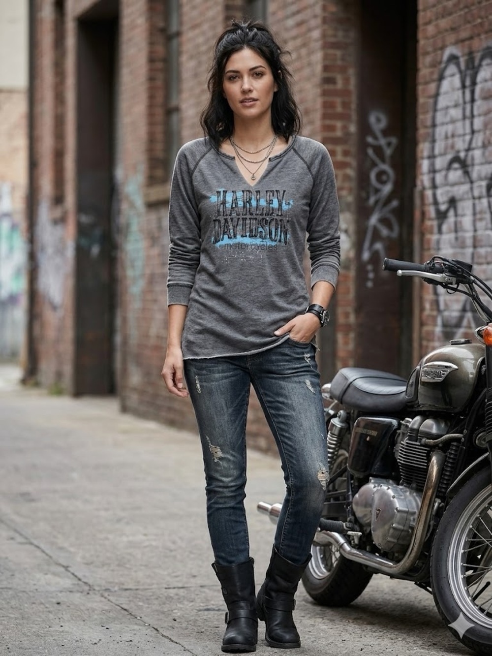 U.S. 129 Dragon Harley-Davidson Tallassee Charcoal Notch Neck Long Sleeve Tee
